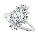 Floral halo ring marquise 2CT, side view variant--Marquise variant--2CT variant--14K-white-gold