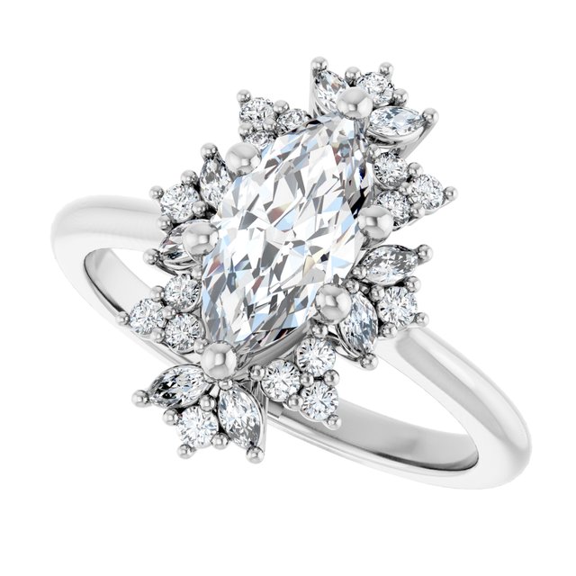 Floral halo ring marquise 2CT, side view variant--Marquise variant--2CT variant--14K-white-gold