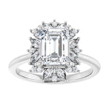 14K white gold 1CT Emerald-cut Diamond Floral Halo Diamond Engagement Ring Setting variant--Emerald variant--1CT variant--14K-white-gold