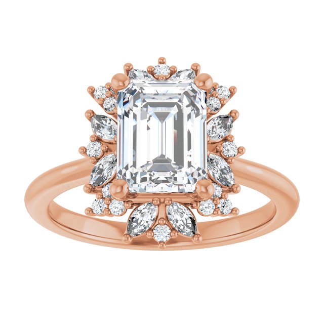 14K rose gold 1CT Emerald-cut Diamond Floral Halo Diamond Engagement Ring Setting variant--Emerald variant--1CT variant--14K-rose-gold