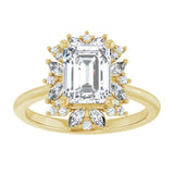 14K yellow gold 1CT Emerald-cut Diamond Floral Halo Diamond Engagement Ring Setting variant--Emerald variant--1CT variant--14K-yellow-gold