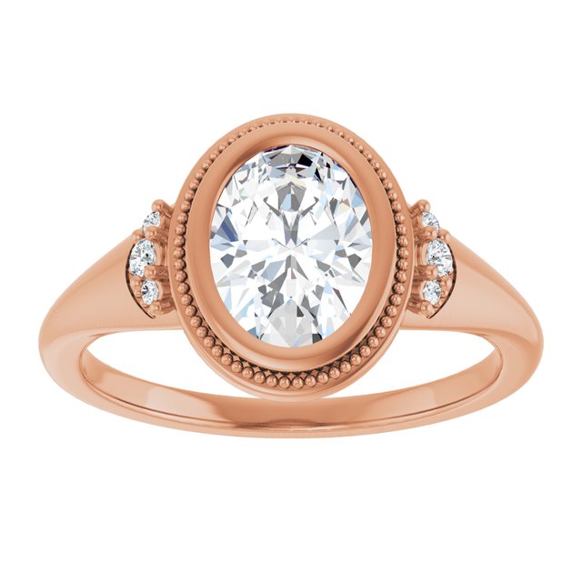 14K rose gold 1CT Oval Diamond Milgrain Bezel-Set Diamond Engagement Ring Setting variant--Oval variant--2CT variant--14K-rose-gold