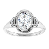 14K white gold 1CT Oval Diamond Milgrain Bezel-Set Diamond Engagement Ring Setting variant--Oval variant--2CT variant--14K-white-gold