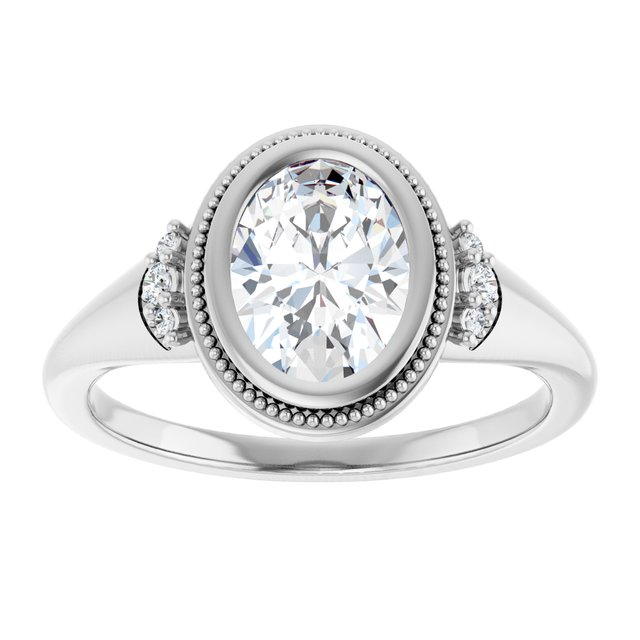 14K white gold 1CT Oval Diamond Milgrain Bezel-Set Diamond Engagement Ring Setting variant--Oval variant--2CT variant--14K-white-gold