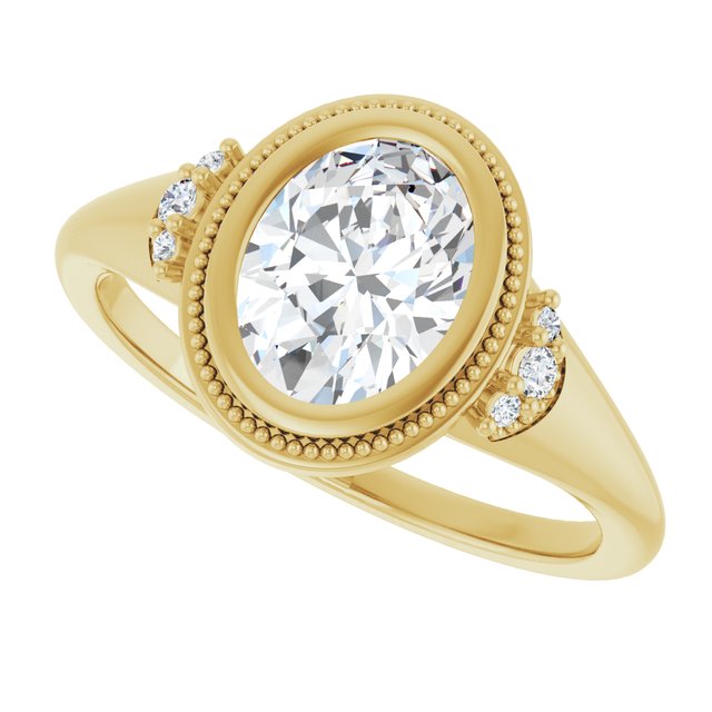 Milgrain bezel engagement ring with oval cut center stone variant--Oval variant--1CT variant--14K-yellow-gold