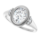 Milgrain bezel oval diamond ring, alternate angle variant--Oval variant--1CT variant--14K-white-gold