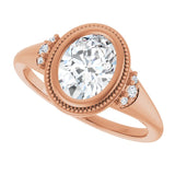 Milgrain bezel oval diamond setting, side view variant--Oval variant--1CT variant--14K-rose-gold