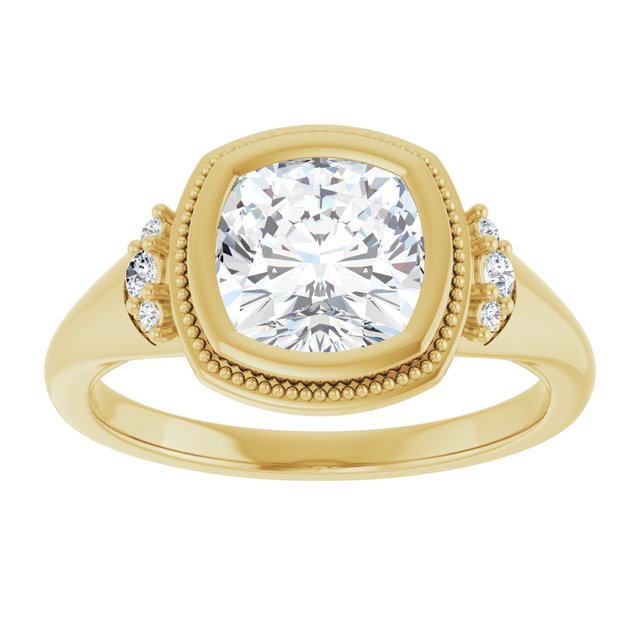 14K yellow gold 2CT Cushion Diamond Milgrain Bezel-Set Diamond Engagement Ring Setting/2-CT variant--.5CT variant--Marquise variant--.5CT variant--14K-yellow-gold
