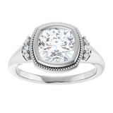 14K white gold 2CT Cushion Diamond Milgrain Bezel-Set Diamond Engagement Ring Setting/2-CT variant--.5CT variant--Marquise variant--.5CT variant--14K-white-gold