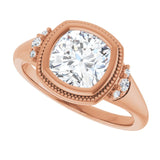Milgrain bezel cushion diamond setting, band detail variant--Cushion variant--2CT variant--14K-rose-gold
