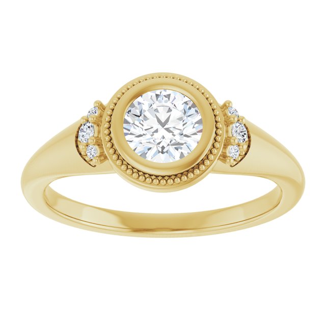 14K yellow gold .5CT Round Diamond Milgrain Bezel-Set Diamond Engagement Ring Setting variant--Round variant--1CT variant--14K-yellow-gold