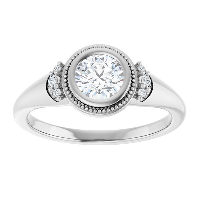 14K white gold .5CT Round Diamond Milgrain Bezel-Set Diamond Engagement Ring Setting variant--Round variant--1CT variant--14K-white-gold