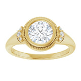 14K yellow gold 1CT Round Diamond Milgrain Bezel-Set Diamond Engagement Ring Setting variant--Round variant--2CT variant--14K-yellow-gold