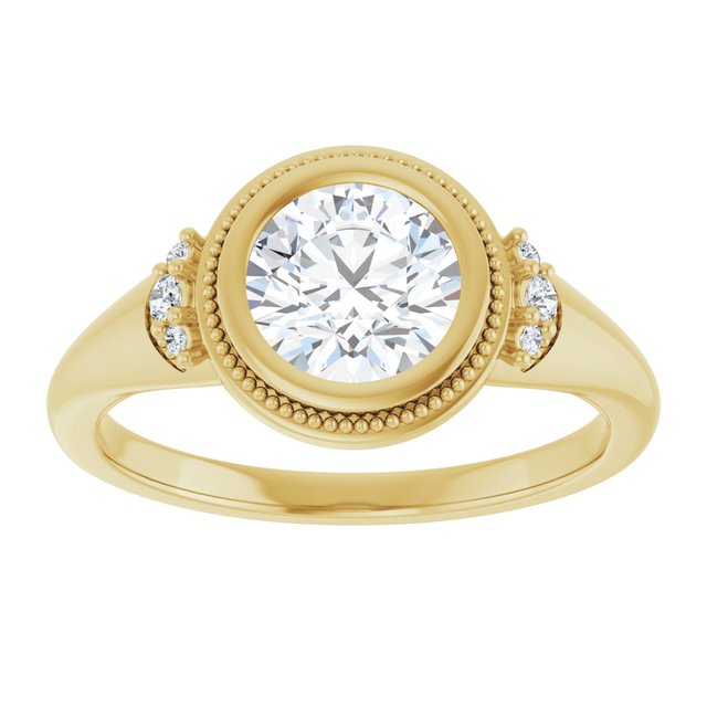 14K yellow gold 1CT Round Diamond Milgrain Bezel-Set Diamond Engagement Ring Setting variant--Round variant--2CT variant--14K-yellow-gold