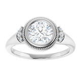 14K white gold 1CT Round Diamond Milgrain Bezel-Set Diamond Engagement Ring Setting variant--Round variant--2CT variant--14K-white-gold