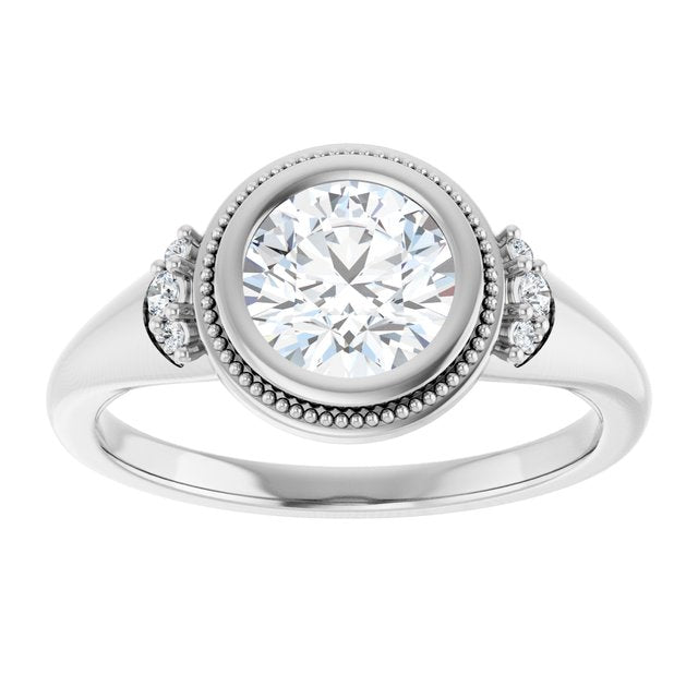14K white gold 1CT Round Diamond Milgrain Bezel-Set Diamond Engagement Ring Setting variant--Round variant--2CT variant--14K-white-gold