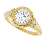 Milgrain bezel engagement ring with round brilliant center stone variant--Round variant--1CT variant--14K-yellow-gold
