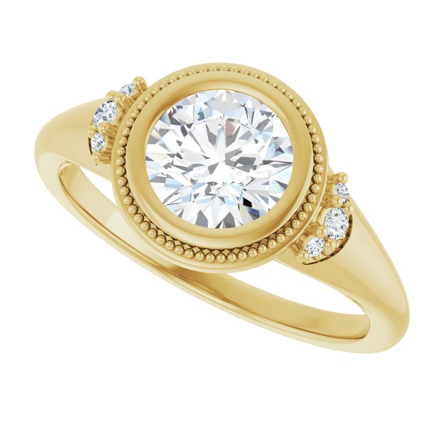 Milgrain bezel engagement ring with round brilliant center stone variant--Round variant--1CT variant--14K-yellow-gold