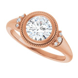 Milgrain bezel round diamond setting, side view variant--Round variant--1CT variant--14K-rose-gold