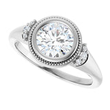 Milgrain bezel ring with round diamond, alternate angle variant--Round variant--1CT variant--14K-white-gold
