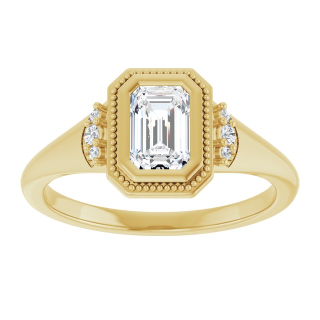 14K yellow gold .5CT Emerald Diamond Milgrain Bezel-Set Diamond Engagement Ring Setting variant--Emerald variant--1CT variant--14K-yellow-gold
