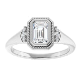 14K white gold .5CT Emerald Diamond Milgrain Bezel-Set Diamond Engagement Ring Setting variant--Emerald variant--1CT variant--14K-white-gold