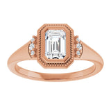14K rose gold .5CT Emerald Diamond Milgrain Bezel-Set Diamond Engagement Ring Setting variant--Emerald variant--1CT variant--14K-rose-gold