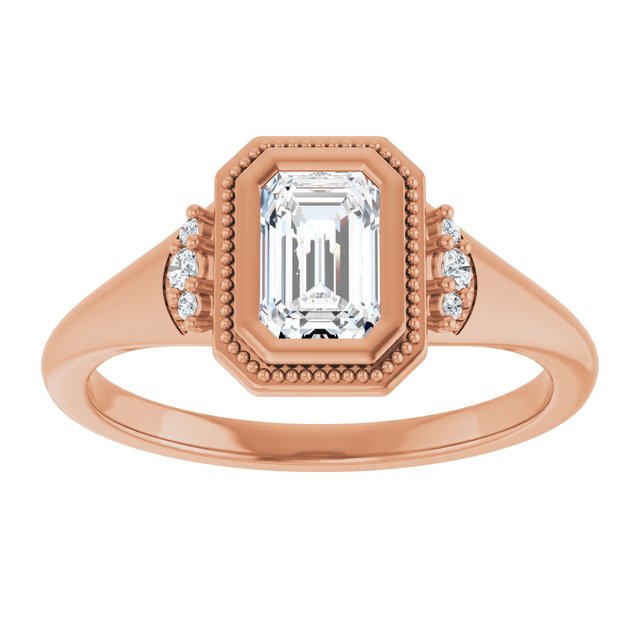 14K rose gold .5CT Emerald Diamond Milgrain Bezel-Set Diamond Engagement Ring Setting variant--Emerald variant--1CT variant--14K-rose-gold