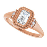 Milgrain bezel engagement setting, side profile showing low profile/2-CT variant--.5CT variant--Emerald variant--.5CT variant--14K-rose-gold