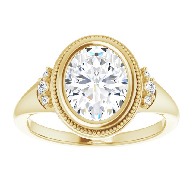 14K yellow gold 2CT Oval Diamond Milgrain Bezel-Set Diamond Engagement Ring Setting/2-CT variant--.5CT variant--Pear variant--.5CT variant--14K-yellow-gold