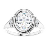 14K white gold 2CT Oval Diamond Milgrain Bezel-Set Diamond Engagement Ring Setting/2-CT variant--.5CT variant--Pear variant--.5CT variant--14K-white-gold