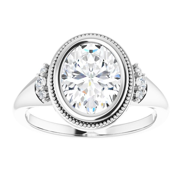14K white gold 2CT Oval Diamond Milgrain Bezel-Set Diamond Engagement Ring Setting/2-CT variant--.5CT variant--Pear variant--.5CT variant--14K-white-gold