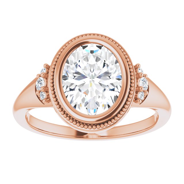 14K rose gold 2CT Oval Diamond Milgrain Bezel-Set Diamond Engagement Ring Setting/2-CT variant--.5CT variant--Pear variant--.5CT variant--14K-rose-gold