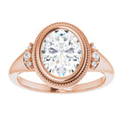 14K rose gold 2 CT Oval Diamond Milgrain Bezel-Set Diamond Engagement Ring Setting