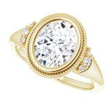 Milgrain bezel ring with 1CT oval cut center variant--Oval variant--2CT variant--14K-yellow-gold