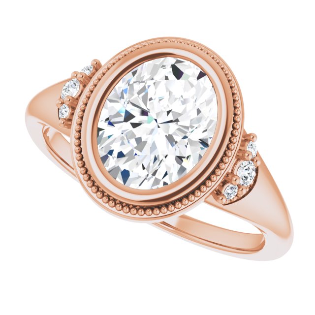 Milgrain bezel oval diamond setting, band detail variant--Oval variant--2CT variant--14K-rose-gold