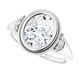 Milgrain bezel oval diamond ring, three-quarter view variant--Oval variant--2CT variant--14K-white-gold