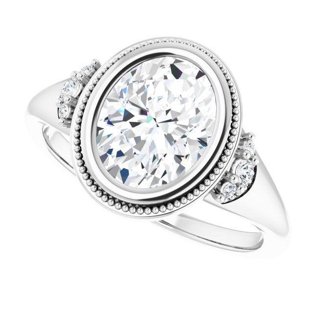 Milgrain bezel oval diamond ring, three-quarter view variant--Oval variant--2CT variant--14K-white-gold