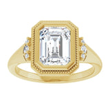 14K yellow gold 2CT Emerald Diamond Milgrain Bezel-Set Diamond Engagement Ring Setting/2-CT variant--.5CT variant--Round variant--.5CT variant--14K-yellow-gold