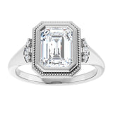 14K white gold 2CT Emerald Diamond Milgrain Bezel-Set Diamond Engagement Ring Setting/2-CT variant--.5CT variant--Round variant--.5CT variant--14K-white-gold