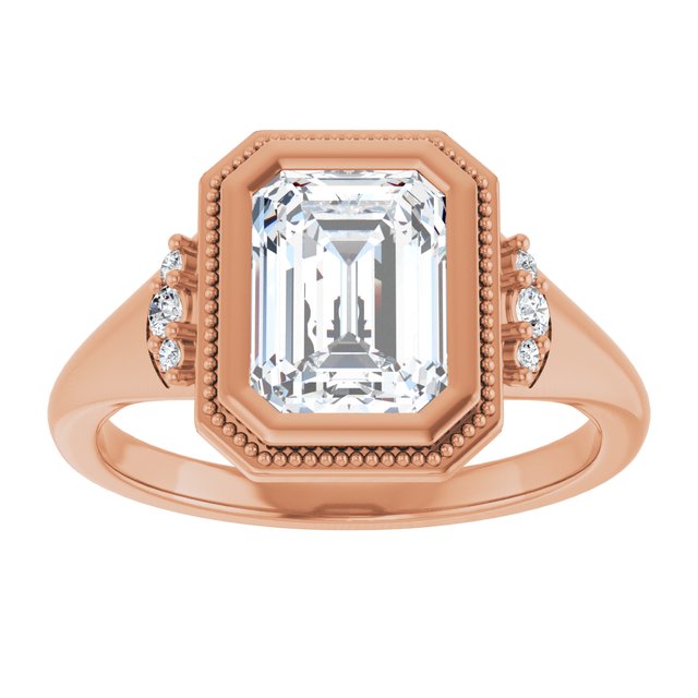 14K rose gold 2CT Emerald Diamond Milgrain Bezel-Set Diamond Engagement Ring Setting/2-CT variant--.5CT variant--Round variant--.5CT variant--14K-rose-gold