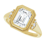 Milgrain bezel engagement ring with 1CT emerald cut center stone variant--Emerald variant--2CT variant--14K-yellow-gold