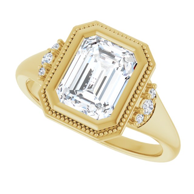 Milgrain bezel engagement ring with 1CT emerald cut center stone variant--Emerald variant--2CT variant--14K-yellow-gold