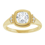 14K yellow gold 1CT Cushion Diamond Milgrain Bezel-Set Diamond Engagement Ring Setting variant--Cushion variant--2CT variant--14K-yellow-gold