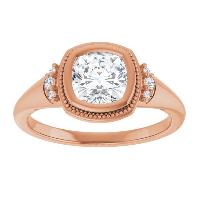 14K rose gold 1CT Cushion Diamond Milgrain Bezel-Set Diamond Engagement Ring Setting variant--Cushion variant--2CT variant--14K-rose-gold