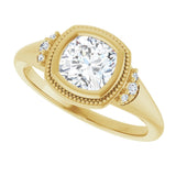 Milgrain bezel engagement ring with cushion cut center stone variant--Cushion variant--1CT variant--14K-yellow-gold