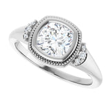 Milgrain bezel cushion diamond ring, alternate angle variant--Cushion variant--1CT variant--14K-white-gold