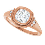 Milgrain bezel cushion diamond setting, side view variant--Cushion variant--1CT variant--14K-rose-gold