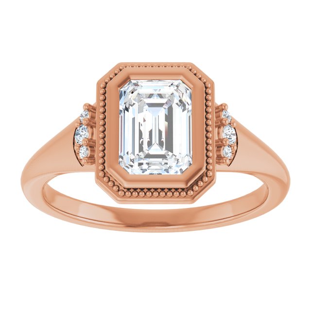 14K rose gold 1CT Emerald Diamond Milgrain Bezel-Set Diamond Engagement Ring Setting variant--Emerald variant--2CT variant--14K-rose-gold
