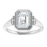 14K white gold 1CT Emerald Diamond Milgrain Bezel-Set Diamond Engagement Ring Setting variant--Emerald variant--2CT variant--14K-white-gold